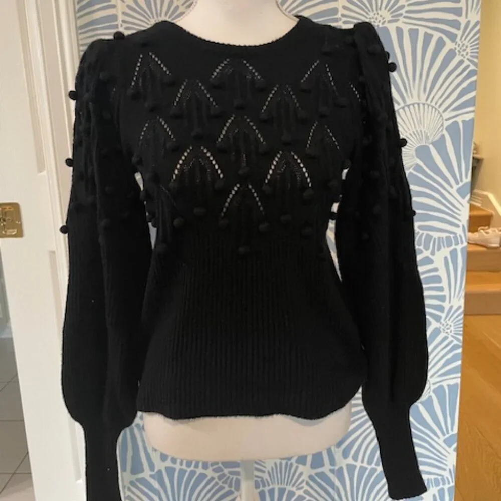 Lilly Pulitzer Black Nueve Bauble Knit Pom Pom Sweater Size XS - Picture 2 of 7